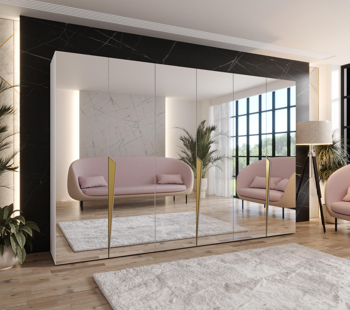 DREHTÜRENSCHRANK 202/300/52 6-türig - Goldfarben/Weiß, Holz/Metall (300/202/52cm) - Abiks Möbel