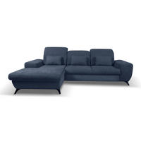 ECKSOFA LUCE L-S Blau Plüsch-Stoff mit Schlaffunktion - Blau, Holz (279/172cm) - MASSENO