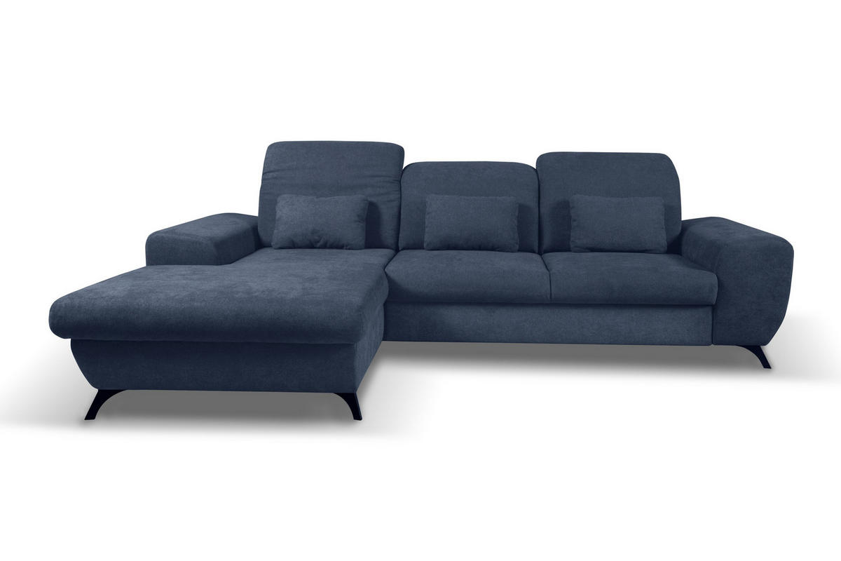 ECKSOFA LUCE L-S Blau Plüsch-Stoff mit Schlaffunktion - Blau, Holz (279/172cm) - MASSENO