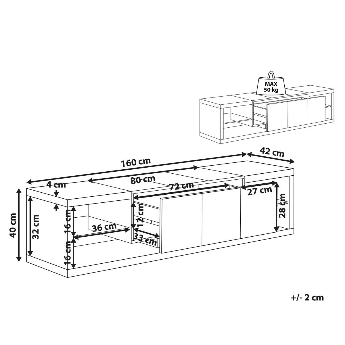 TV OMARICA bela, svetlo rjava FULERTON 42/160/40 cm - bela, leseni material (160/40/42cm) - Beliani