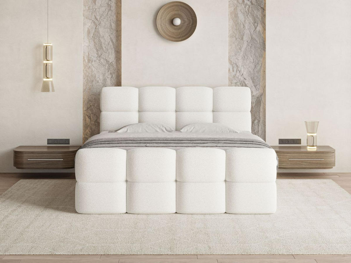 BOXBETT Rivon 160x200 Bouclé-Stoff Creme - Creme, Holz/Textil (160/200cm) - Graingold