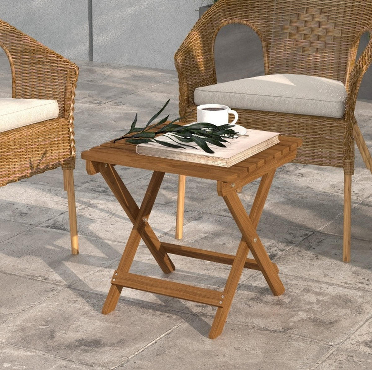 GARTENSET aus Akazienholz 45x45x45 cm Teak klappbar, 2 Outdoor-Beistelltische für Terrasse und Camping - Teakfarben, Holzwerkstoff - Modfu