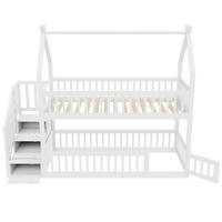 ETAGENBETT 90/200 cm Weiß mit Dach, Sicherheitstreppe und Stauraumschubladen - Weiß, Holz (90/200cm) - Oxeza