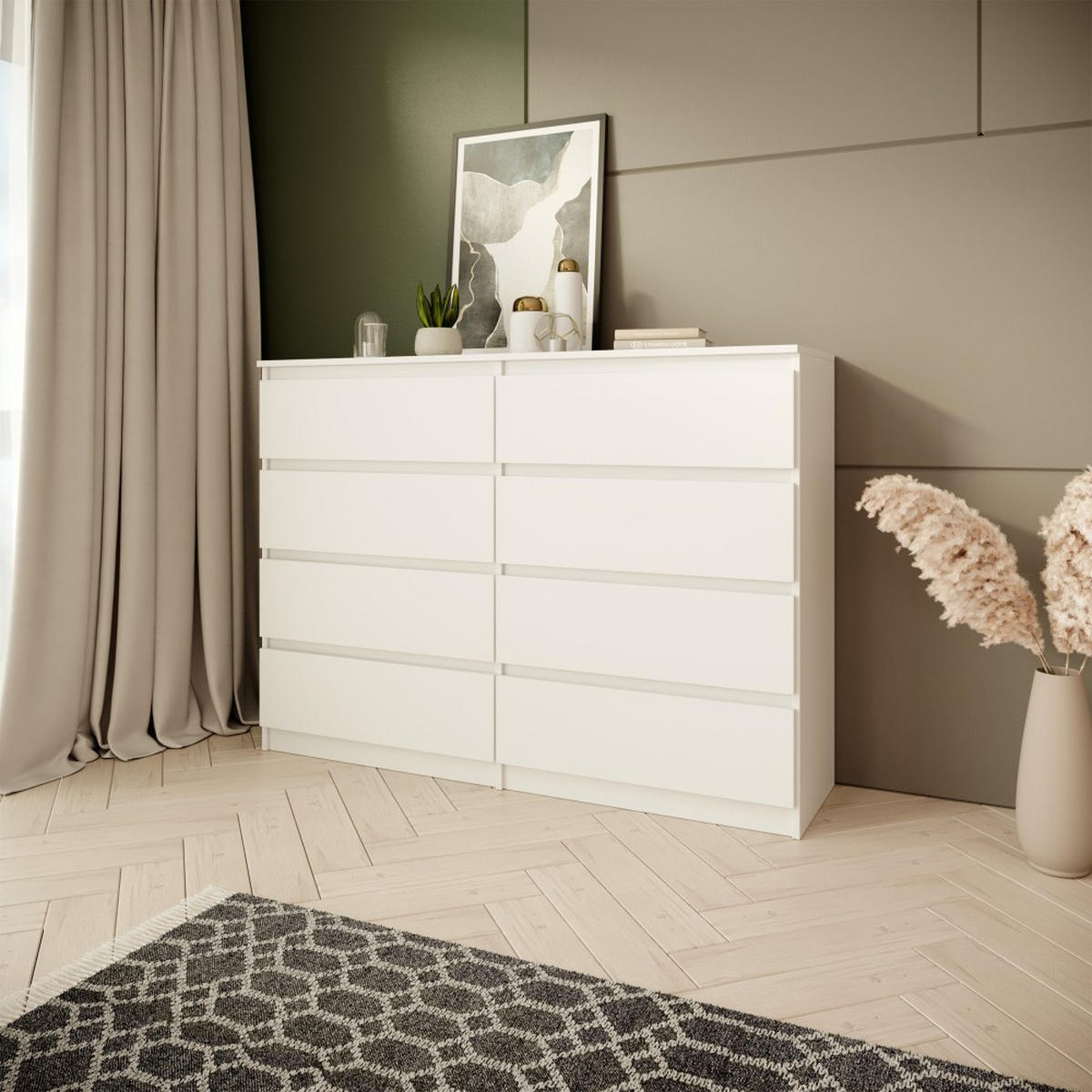 KOMMODE Look 120 cm mit acht Schubladen, weiß - Weiß, Holzwerkstoff (120/93/33cm) - Beautysofa