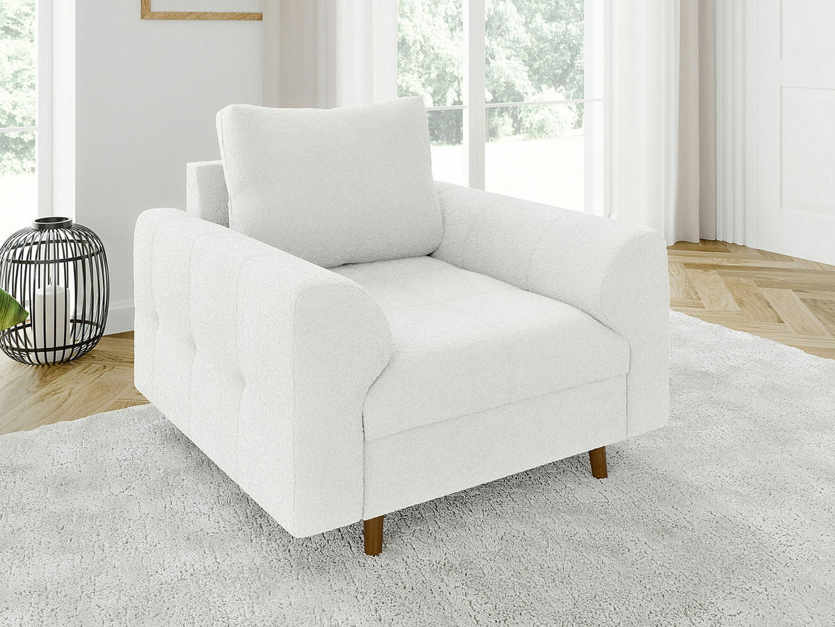 SESSEL Henrik Weiß Boucle - Weiß/Braun, Holz/Textil (97/81/93cm) - S-Style Möbel