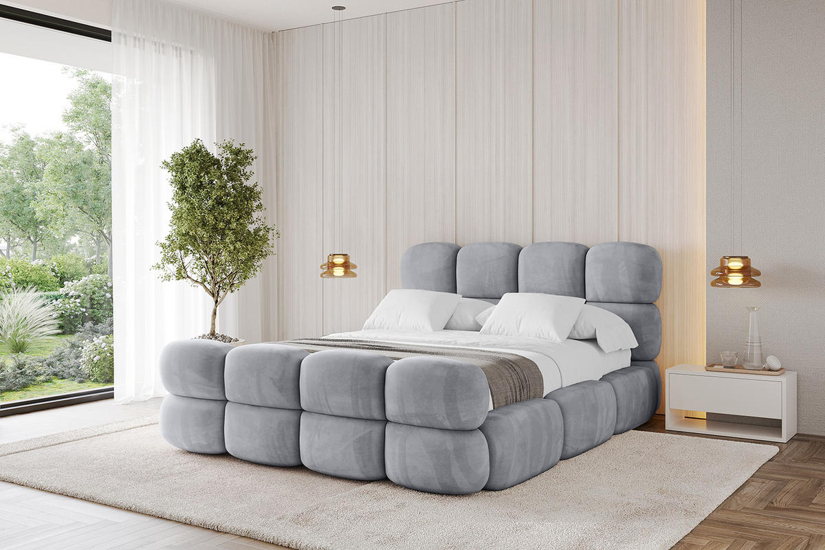 POLSTERBETT mit Bettkasten, Fußteil und Lattenrost, Bett mit Matratze H3/H4 - NOMA-Z 200x200 Hellgrau - Hellgrau, Holzwerkstoff/Textil (200/200cm) - ALTDECOR