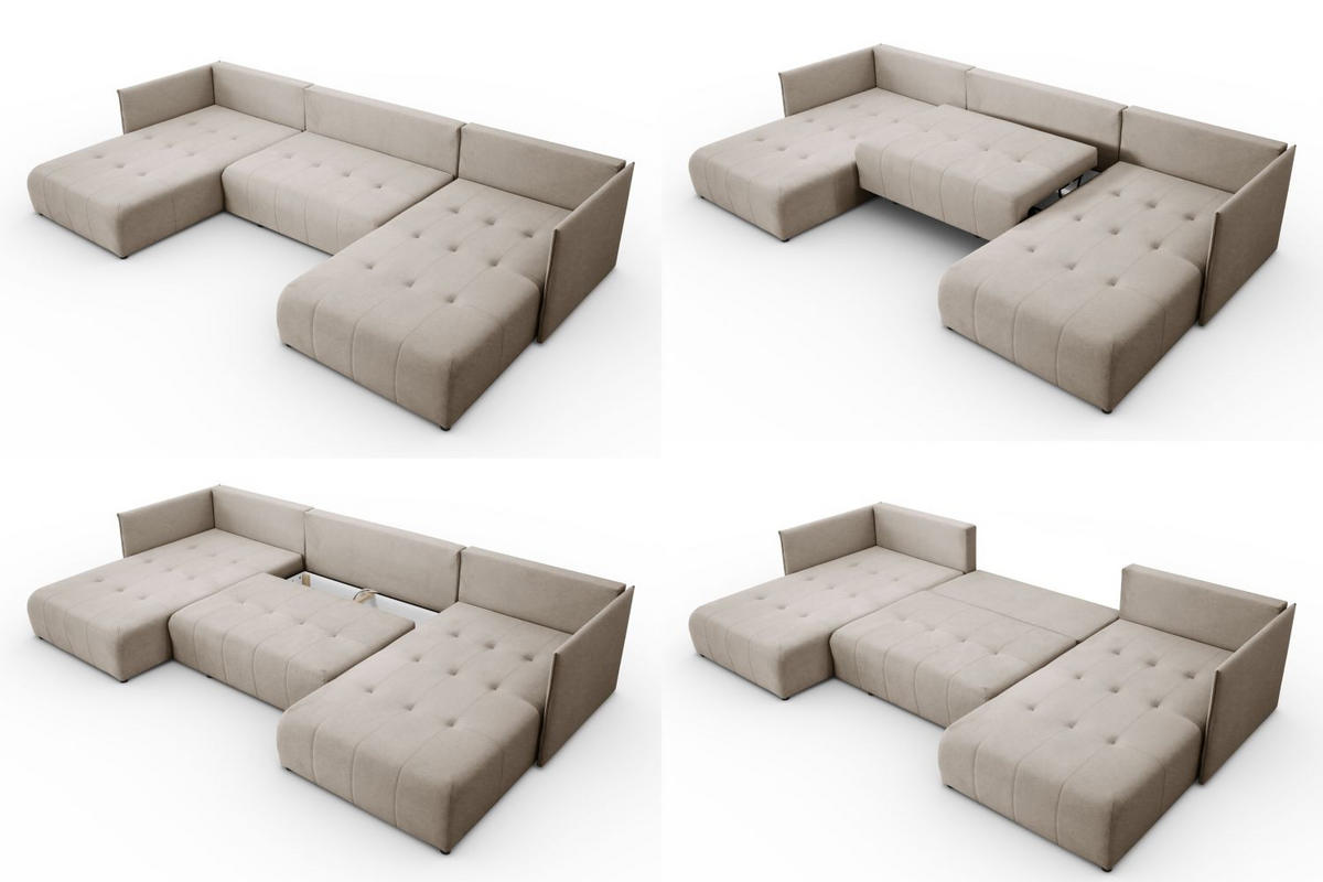 WOHNLANDSCHAFT Hanna in U-Form 348 x 188cm Schlaffunktion Bettkasten, 5 Sitzer, Schlafsofa, capuccino - Hellbraun, Kunststoff (348/93/188cm) - Margaret Hadas24