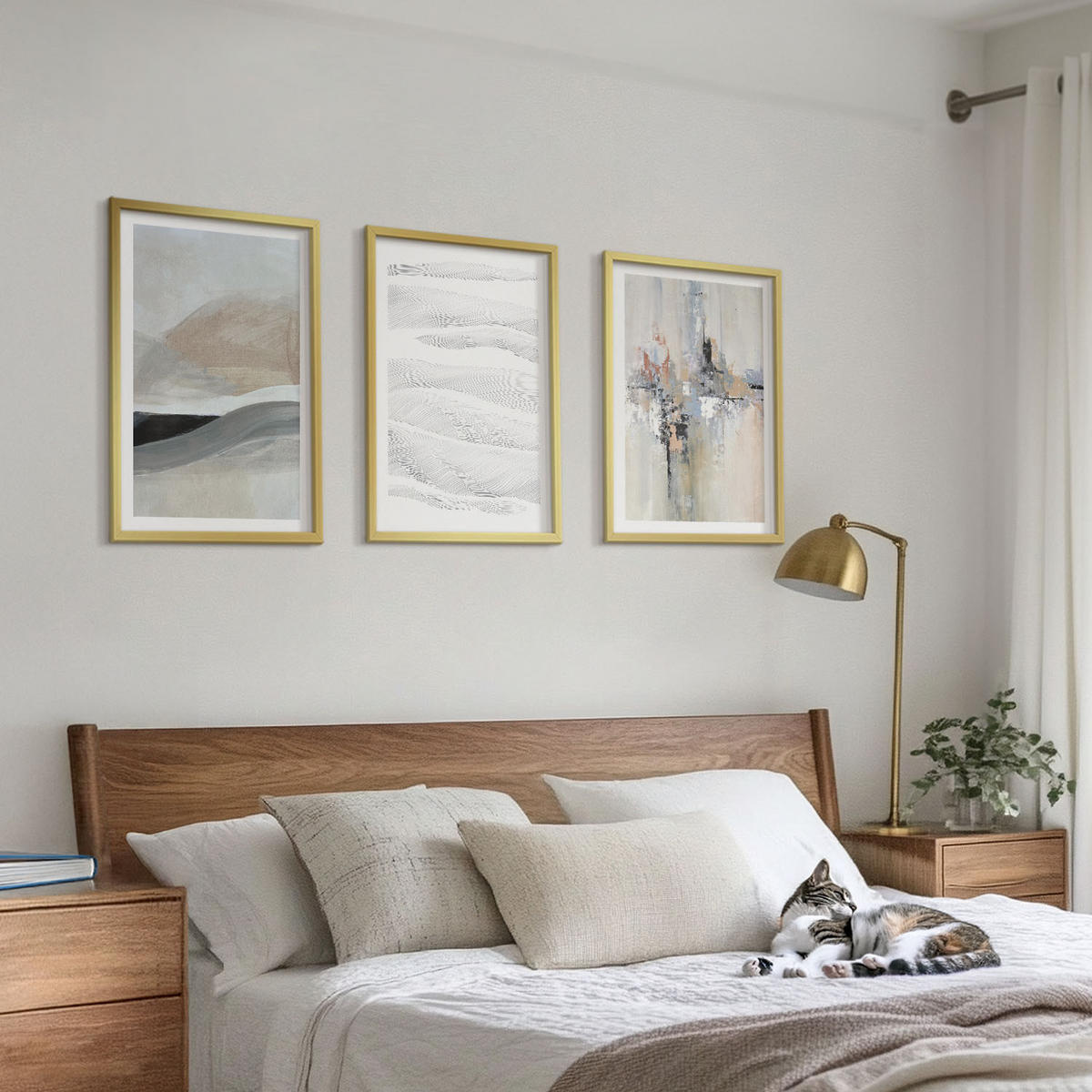 BILDER SET 3er Set - 40x60 cm Goldrahmen - Abstrakte Erdmuster - Goldfarben, Kunststoff (40/60cm) - TULUP