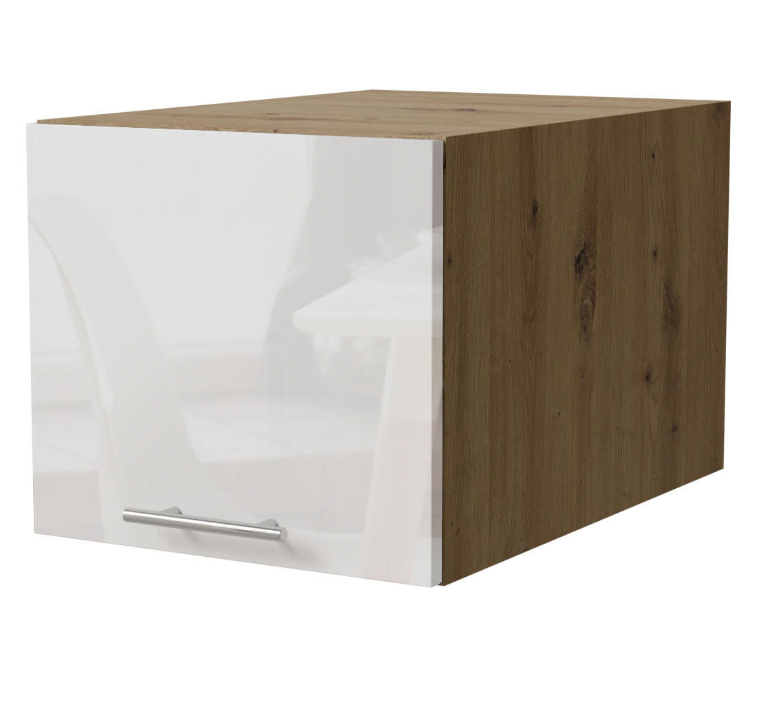 Feldmann-Wohnen Aufsatzschrank Weiß Hochglanz, Eiche Artisan 40x59x36 cm