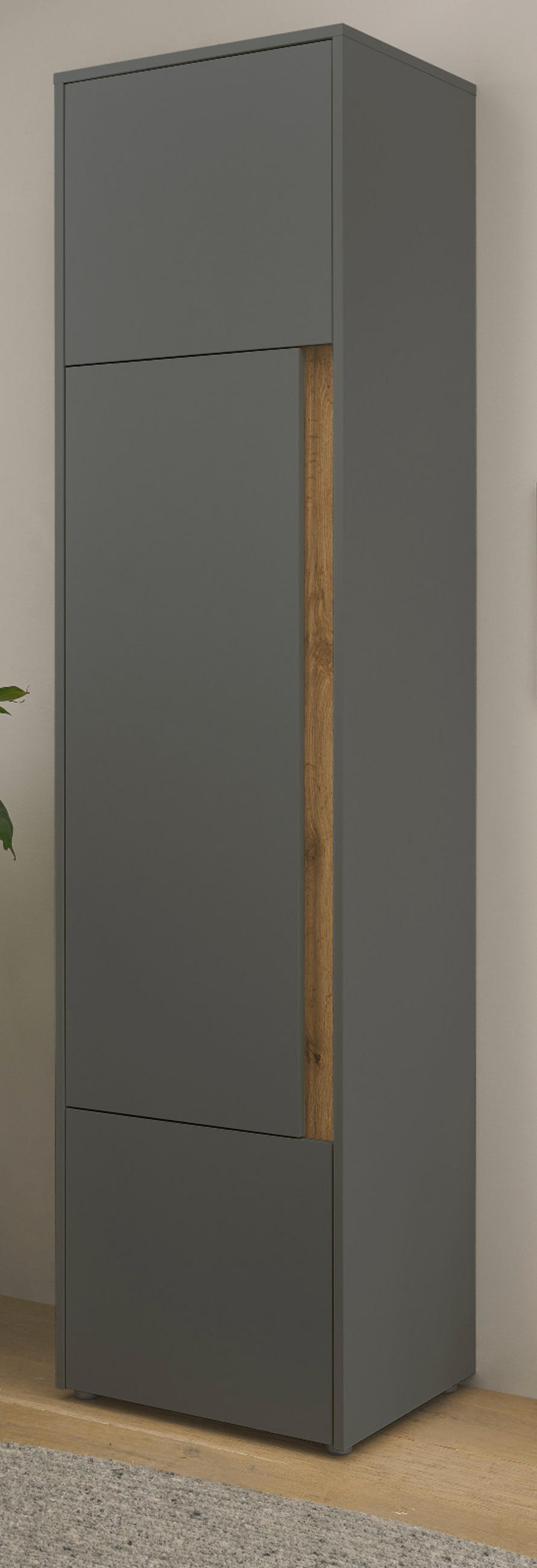 AKTENSCHRANK Grau, Eiche Wotan 50 x 200 cm, Büroschrank mit viel Stauraum und 5 OH - Eiche Wotan/Schwarz, Holzwerkstoff/Kunststoff (50/200/40cm) - Furn.Design