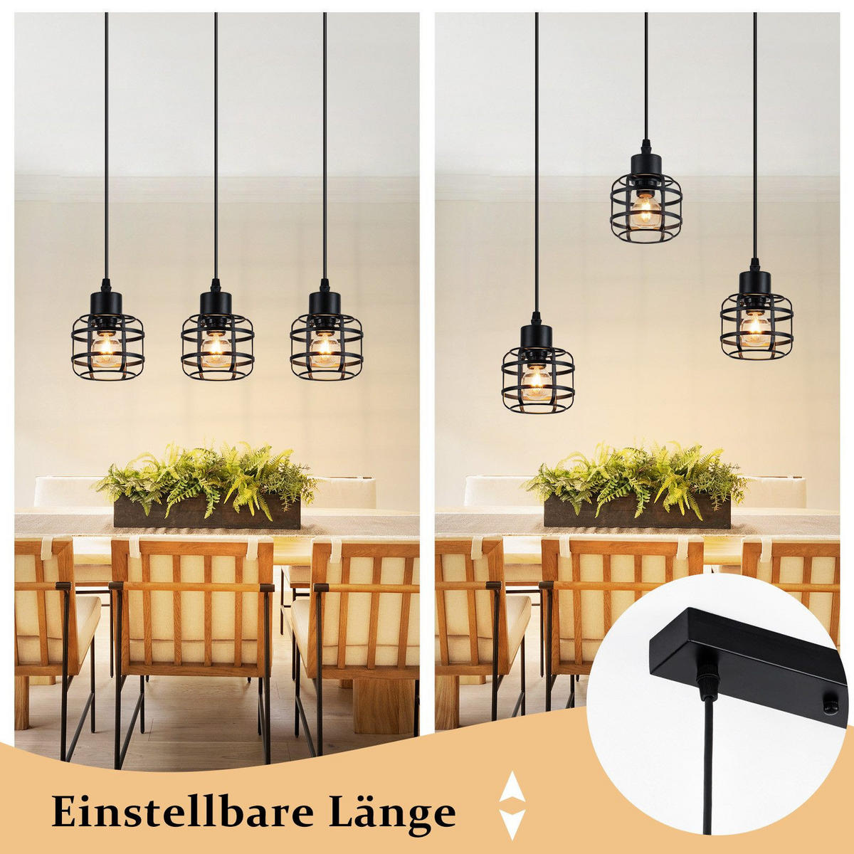 PENDELLEUCHTE BARR Ⅲ 43/10/140 cm - Schwarz, Metall (43/10/140cm) - Nettlife