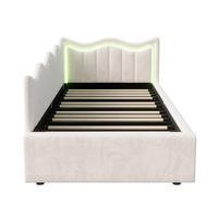 KINDERBETT/SCHLAFSOFA 90×200 cm Samt Weiß – Bett mit LED-Beleuchtung - Beige, Holz