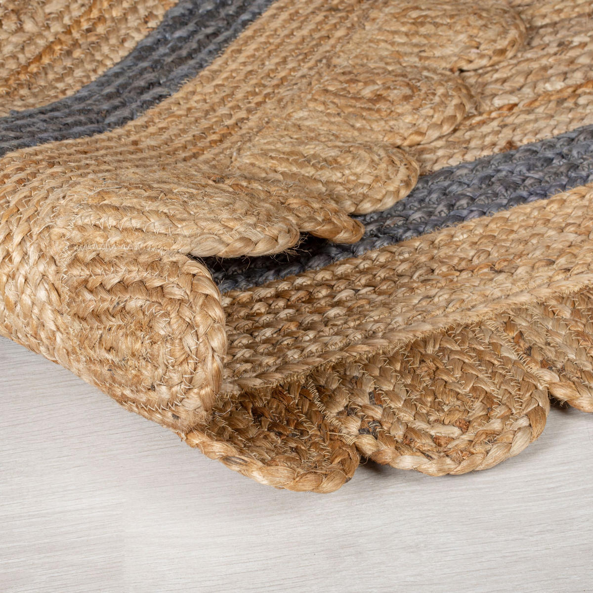 TEPPICH Jute Handarbeit-Design, naturfarben GRACE, Braun-Grau 160x160 cm - Braun, Naturmaterialien (160/160cm) - KADIMA DESIGN