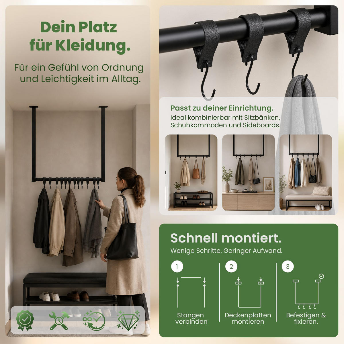 KLEIDERSTANGE Metall Schwarz - Schwarz, Metall (60/60/7cm) - CLP
