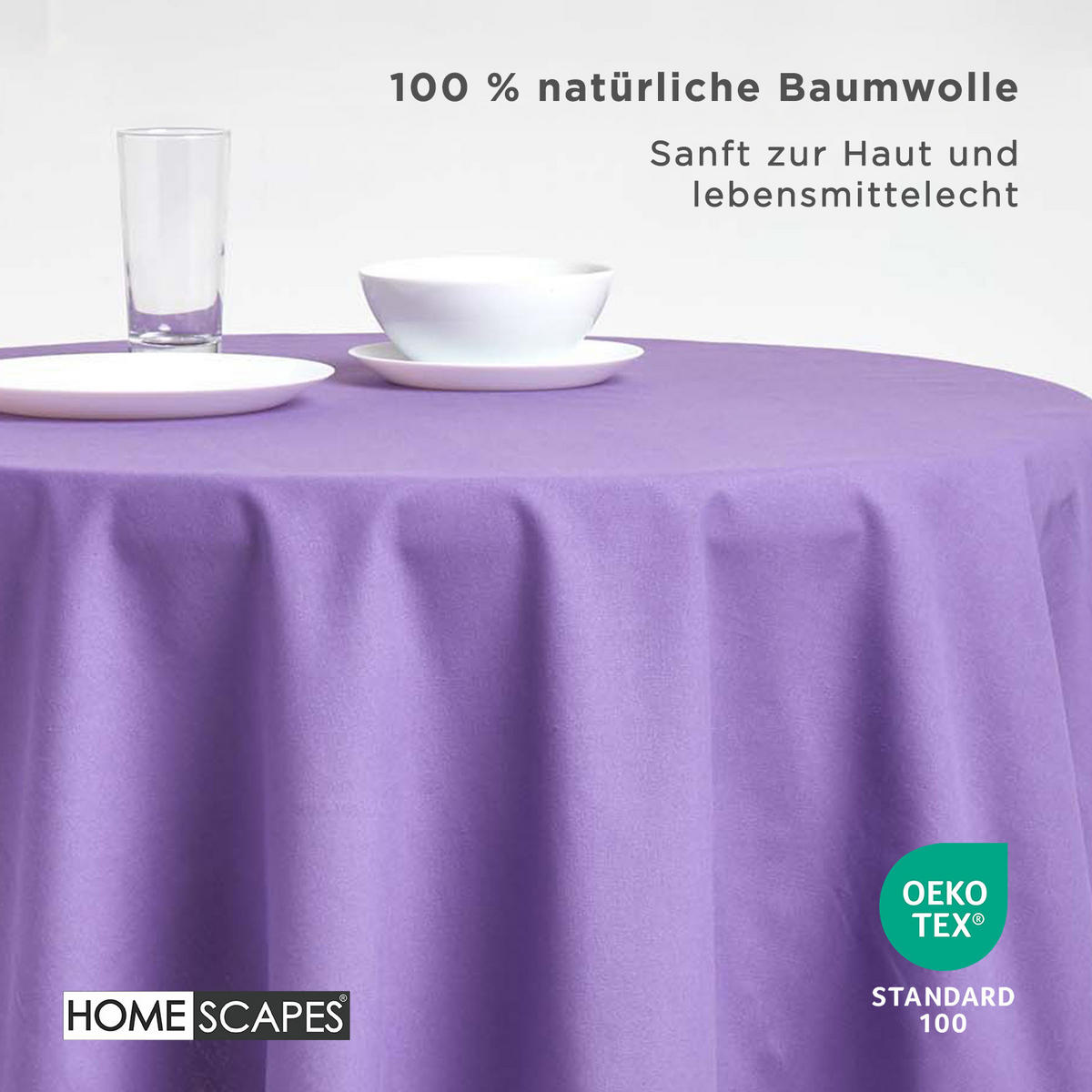 TISCHDECKE lila rund 178 cm, 100% Baumwolle - Lila, Textil (178/178cm) - Homescapes