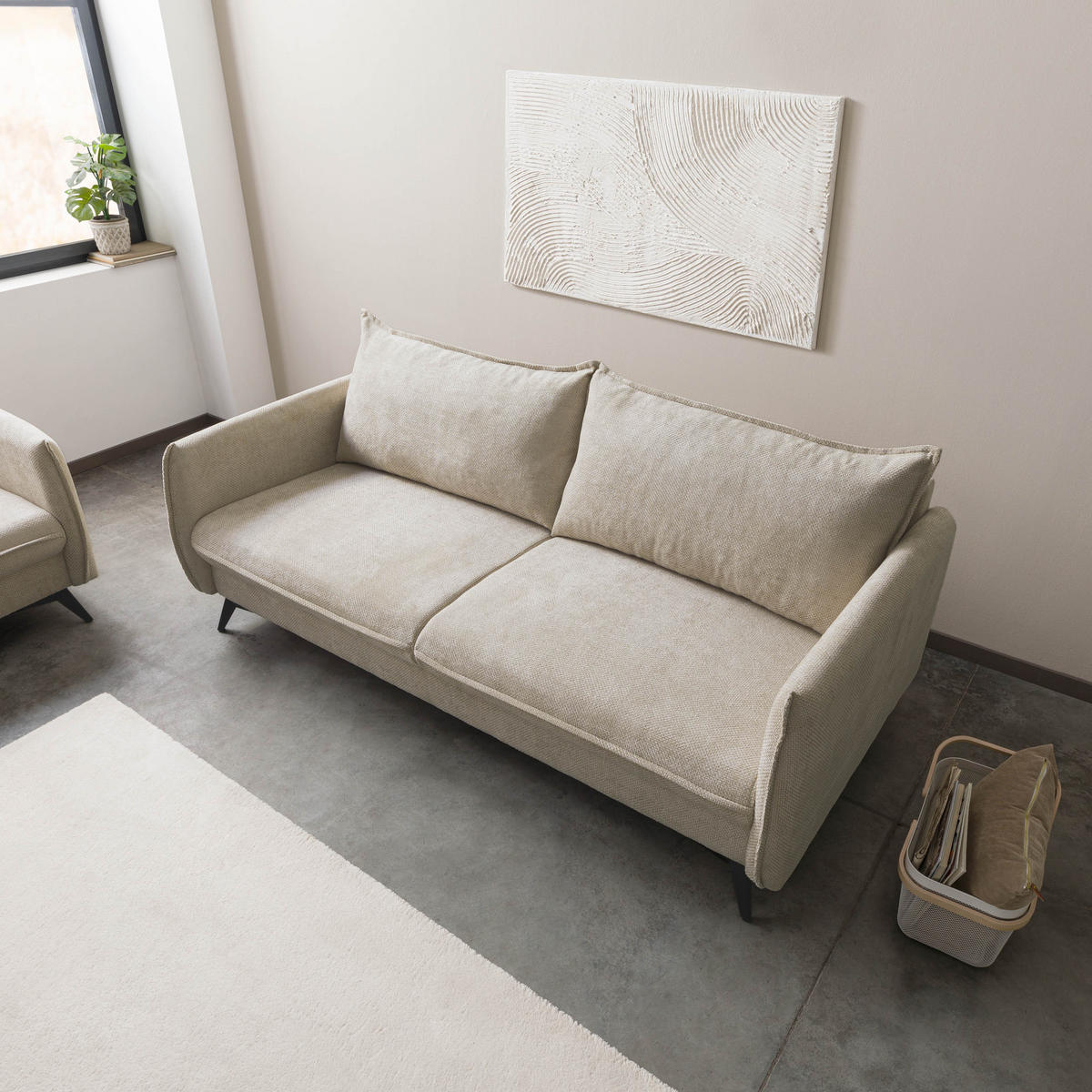 SOFA 3-Sitzer Chenille 199x100x86 beige OLIVIA - Beige, Kunststoff (199/86/100cm) - Massivmoebel24
