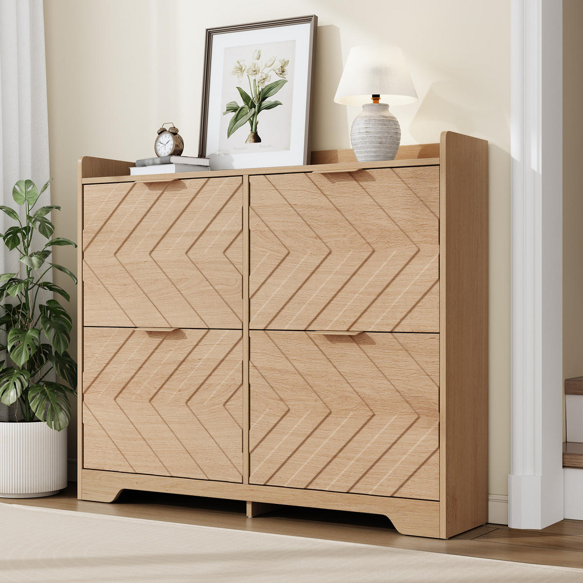 SCHUHSCHRANK mit 4 Klappfächern 105 x 24 x 90 cm MDF Natural - Braun, Holz (24/90/105cm) - Beauniv