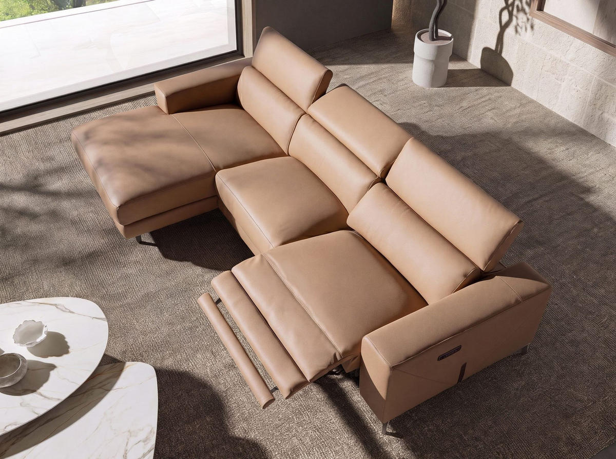 ECKSOFA mit Chaiselongue links aus braunem Leder 305/170/100 cm - Edelstahlfarben/Braun, Leder/Metall (305/170cm) - ANGEL CERDA