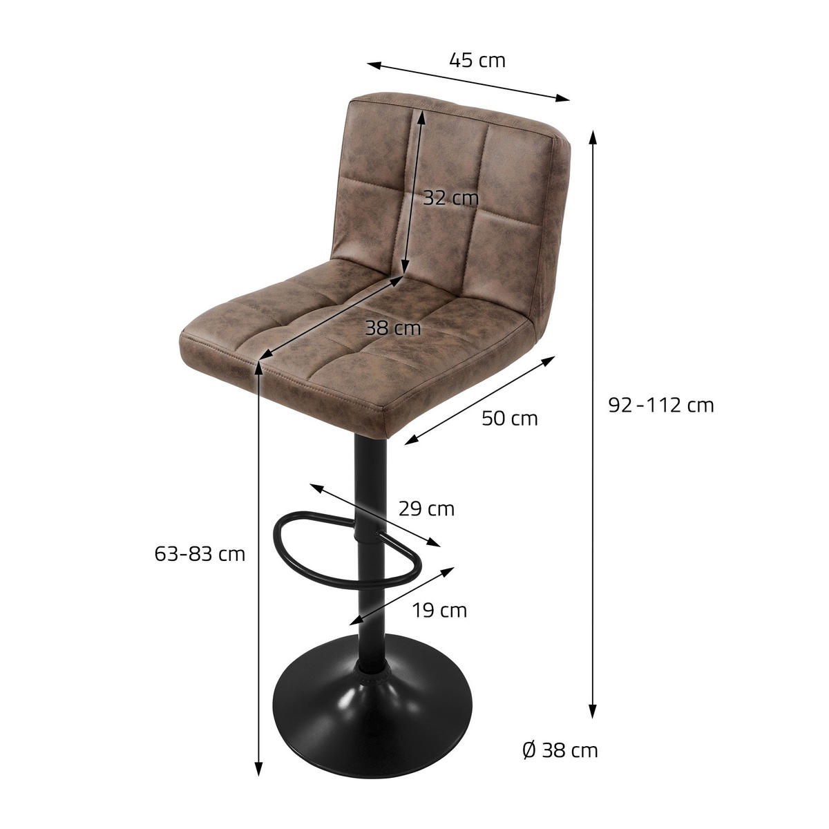 BARHOCKER Microfaser braun 2er Set - Braun, Metall (50/112/45cm) - ML-DESIGN