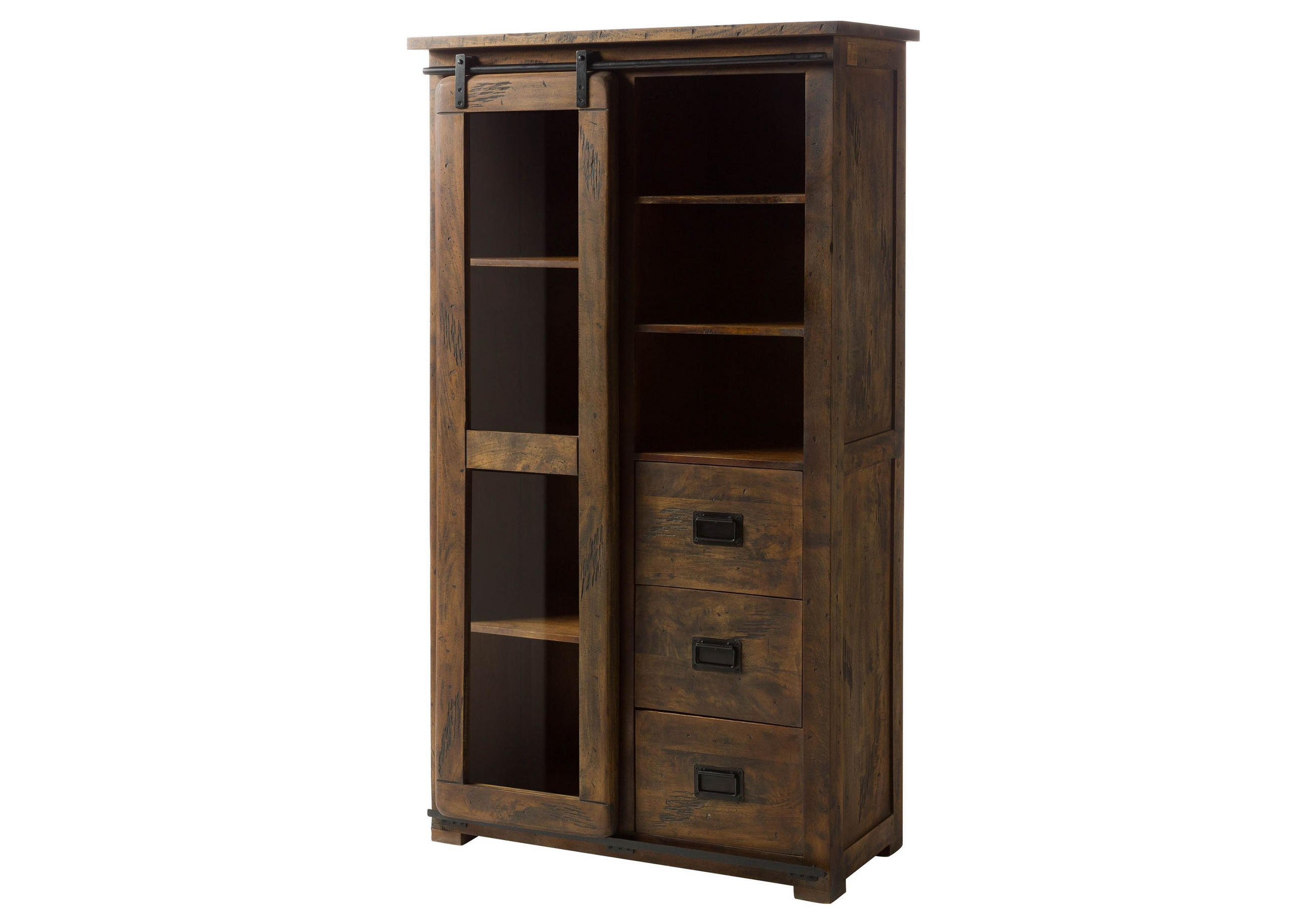 VITRINE Mango 100x45x175 braun lackiert RAILWAY #426 - Braun, Holz (100/175/45cm) - Massivmoebel24