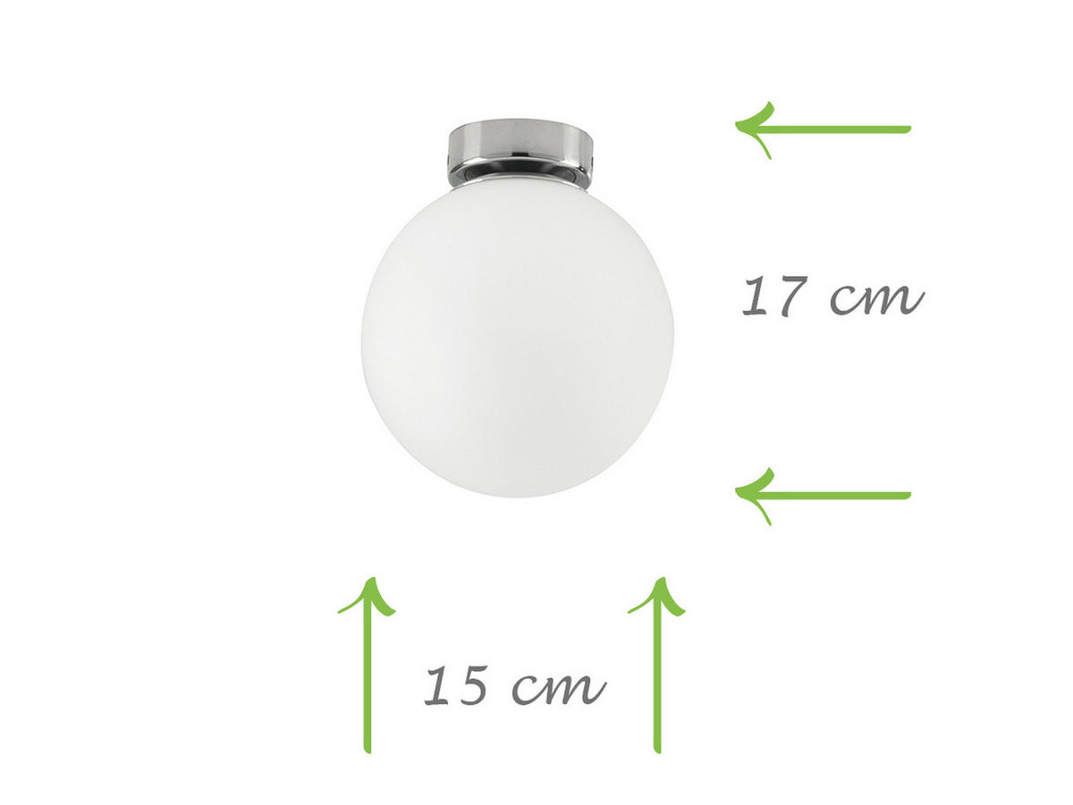 LED-DECKENLEUCHTE Glaskugel Lampenschirm, Ø15cm - Silberfarben/Weiß, Glas/Metall (15/15/17cm) - meineWunschleuchte