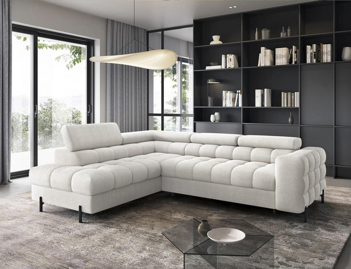 WOHNLANDSCHAFT FERUCCE Ecksofa L-Form – Polsterecke mit Schlaffunktion, Bettkasten & verstellbaren Kopfstützen 276 cm - Creme, Kunststoff (276/200cm) - Wohnideebilder