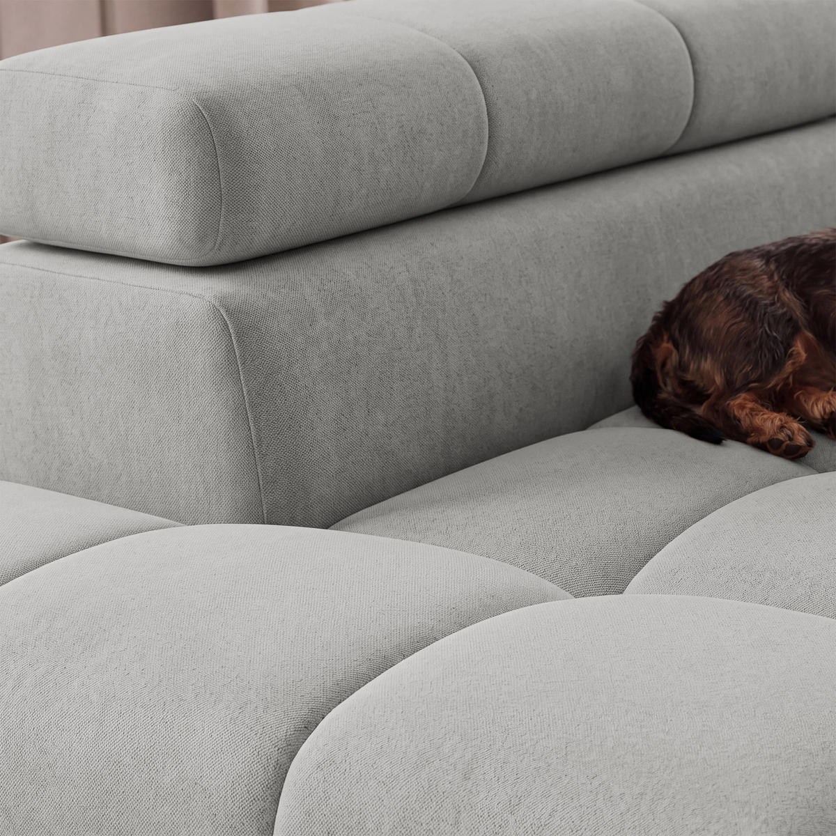 ECKSOFA PUDDING S Links mit Schlaffunktion 125x195 Velours Grau - Schwarz/Grau, Holz/Textil (177/275cm) - Muffo