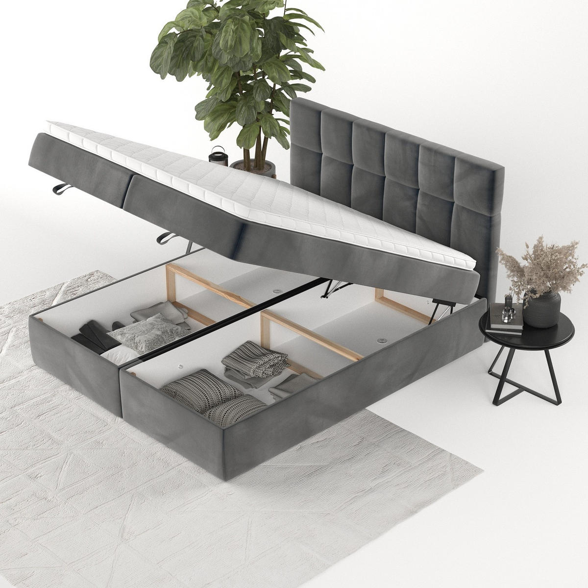 BOXBETT Savio 160/200 cm Anthrazit im Paros Stoff - Anthrazit/Schwarz, Holz/Holzwerkstoff (160/200cm) - AltaBeds