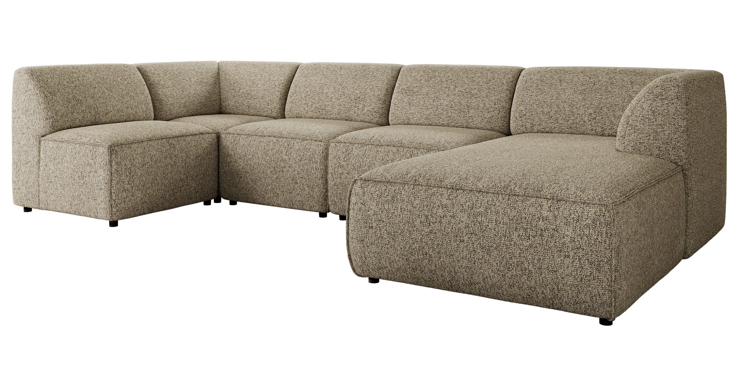 WOHNLANDSCHAFT MODARO U 5M - Dunkelbeige Struktur - Rechts - Schwarz/Cappuccino, Textil (345/78/180cm) - MKS