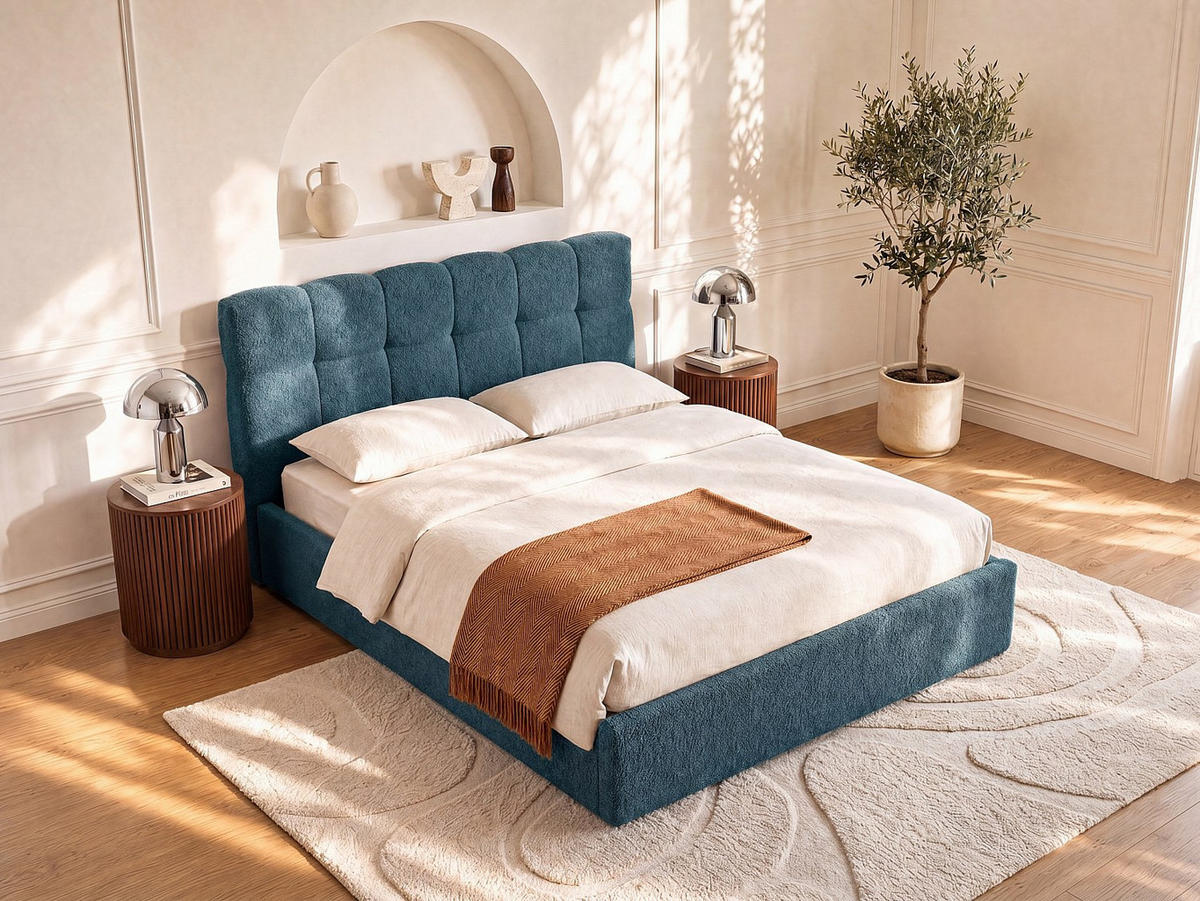 BETT mit Bettkasten - 2 Personen - stoff - blaugrün Maziri - Grün, Textil (160/200cm) - Vente-Unique