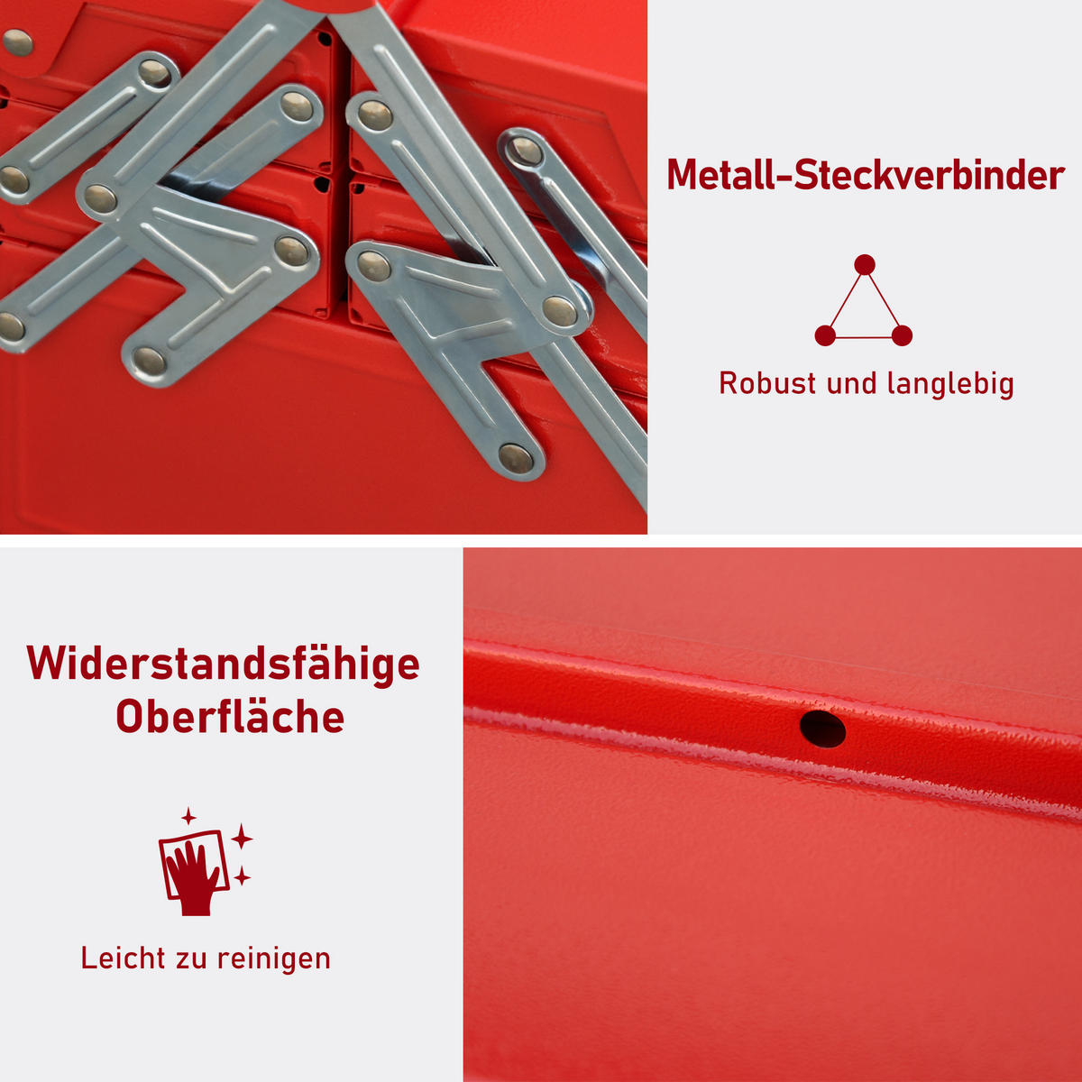 WERKZEUGKASTEN Werkzeugkoffer 5 Fächer aufklappbar Stahl Rot 45 x 20 x 34,5cm - Rot, Metall (20/34.5/45cm) - DURHAND