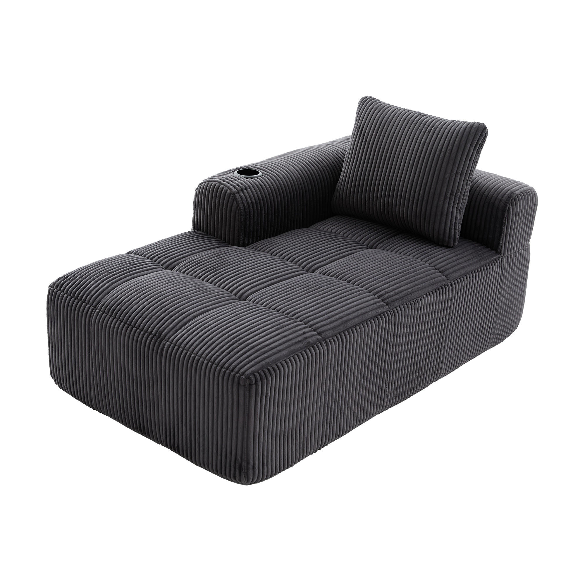 CHAISELONGUE in Cord (158 cm) mit Getränkehalter & Seitentaschen - Dunkelgrau, Textil (158/61/93cm) - Urban Meuble