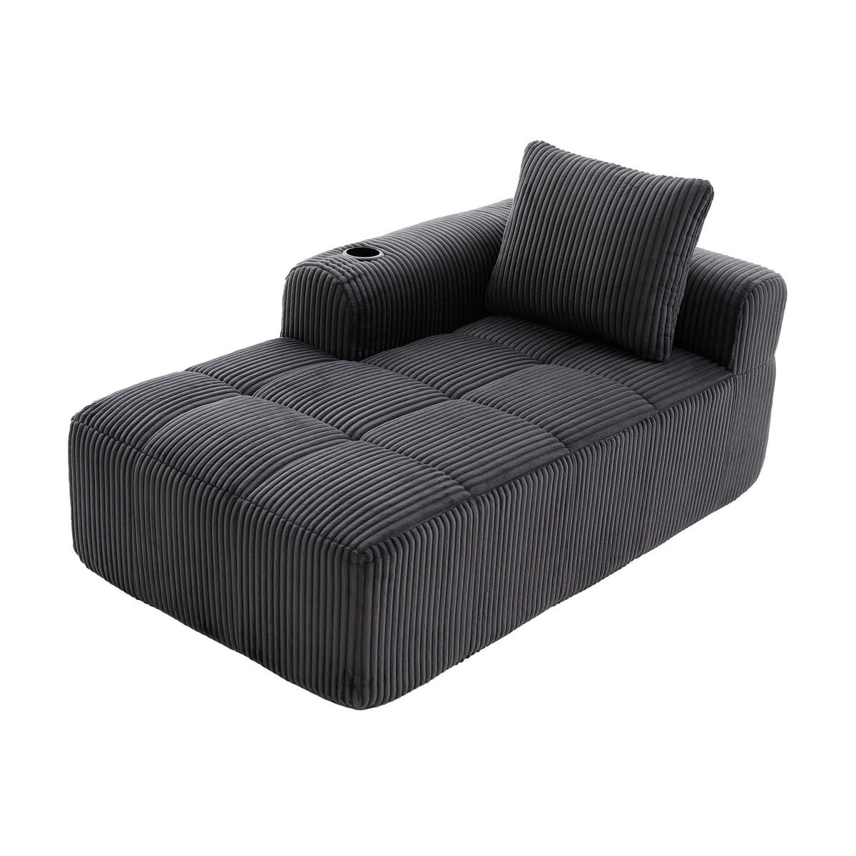CHAISELONGUE in Cord (158 cm) mit Getränkehalter & Seitentaschen - Dunkelgrau, Textil (158/61/93cm) - Urban Meuble