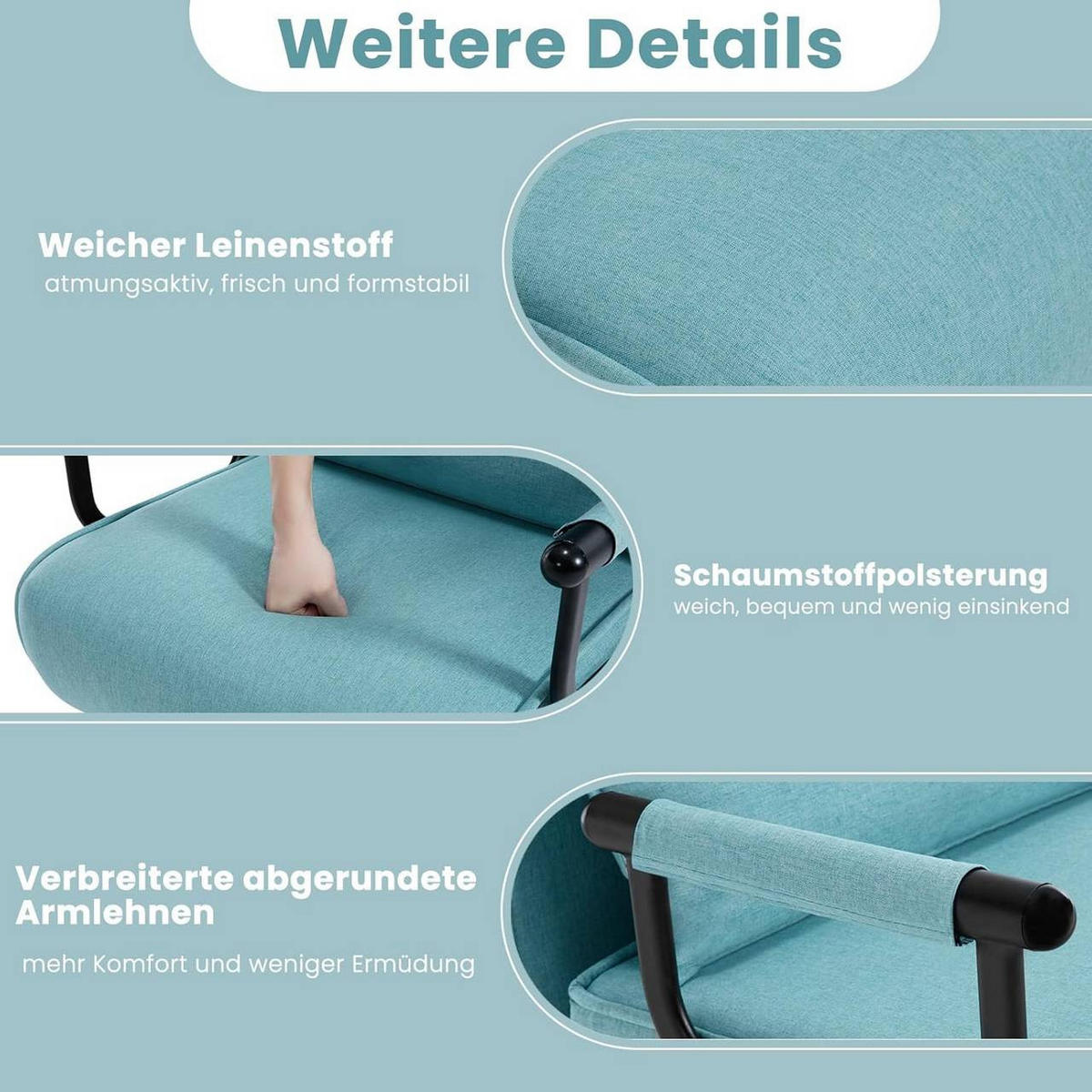 SCHLAFSESSEL 3 in 1, mit Verstellbarer Rückenlehne, Leinen Blau - Blau/Schwarz, Textil/Metall (65/78/75cm) - Woltu