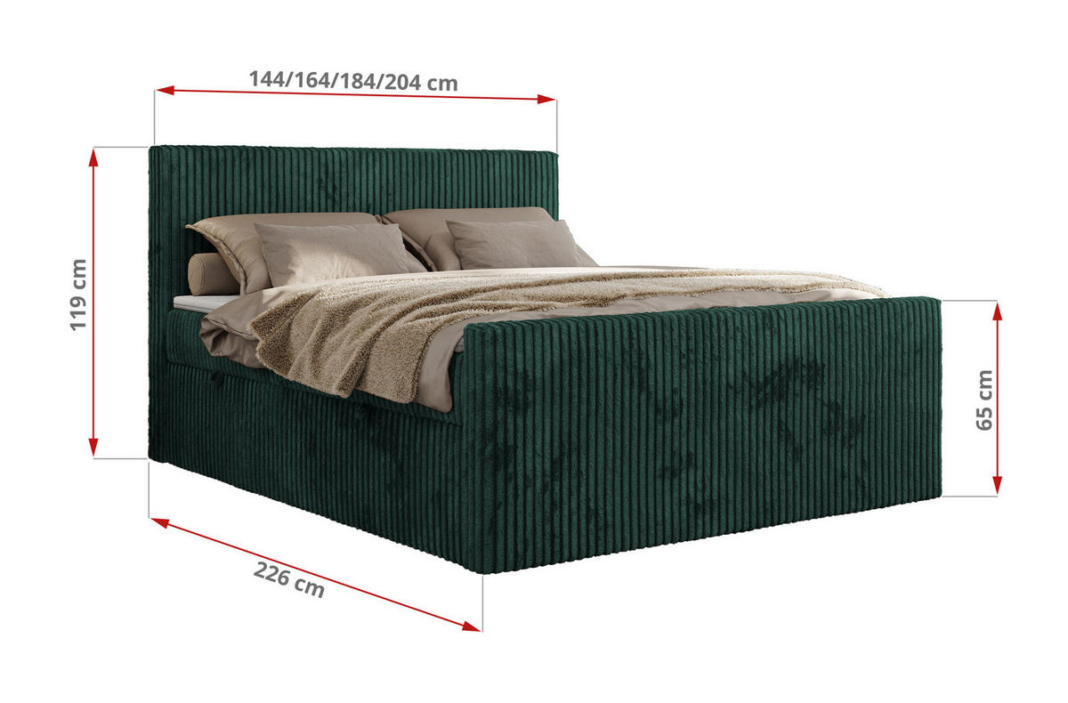 BOXBETT TILIANO DUO 140/200 - Dunkelgrün Cord - H3 - Dunkelgrün, Textil (140/200cm) - MKS