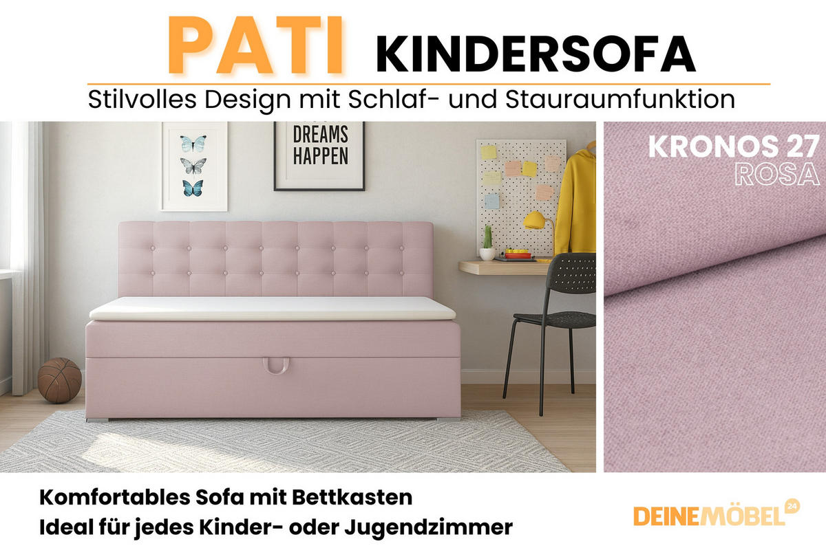 BOXBETT PATI 100/200 Rosa mit Taschen-Federkernmatratze H4 - Rosa, Holz/Holzwerkstoff (100/200cm) - Deine Möbel 24