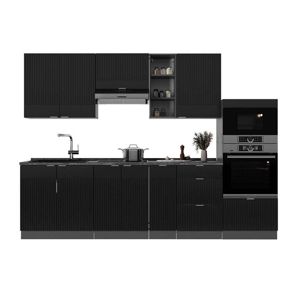 KUHINJSKI BLOK Fame-Line Črna črtasta/antracitna 280 cm , DP Marmor - črna/antracit, leseni material (280/153.6/60cm) - Vicco