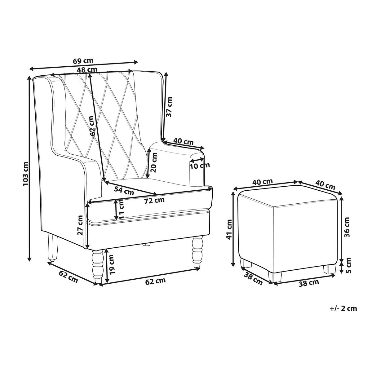 SESSEL Samtstoff grün plus Hocker Sandset - Grün, Textil (72/103/75cm) - Beliani