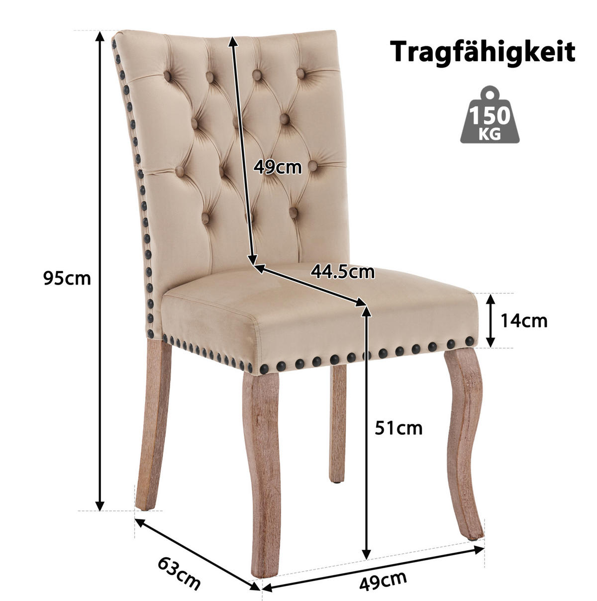 ESSZIMMERSTUHL modern Samt Massivholz Light Camel - Braun, Holz (63/95/49.1cm) - Meubliv