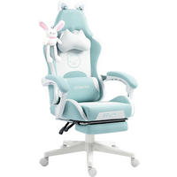 GAMING Stuhl & Lendenwirbelstütze/Hoher Rückenlehne/Fußstütze PU-Leder - Blau, Leder (72/118/72cm)