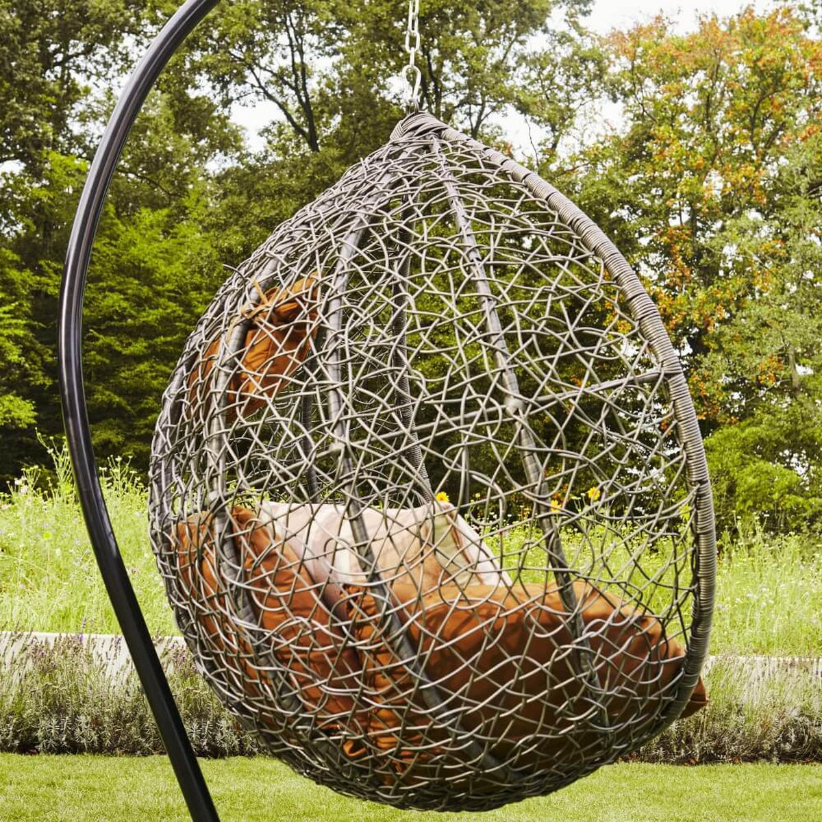 POLYRATTAN Hängesessel mit Regenabdeckung CIELO - Grau/Braun - Grau, Kunststoff (104/200/104cm) - Home Deluxe