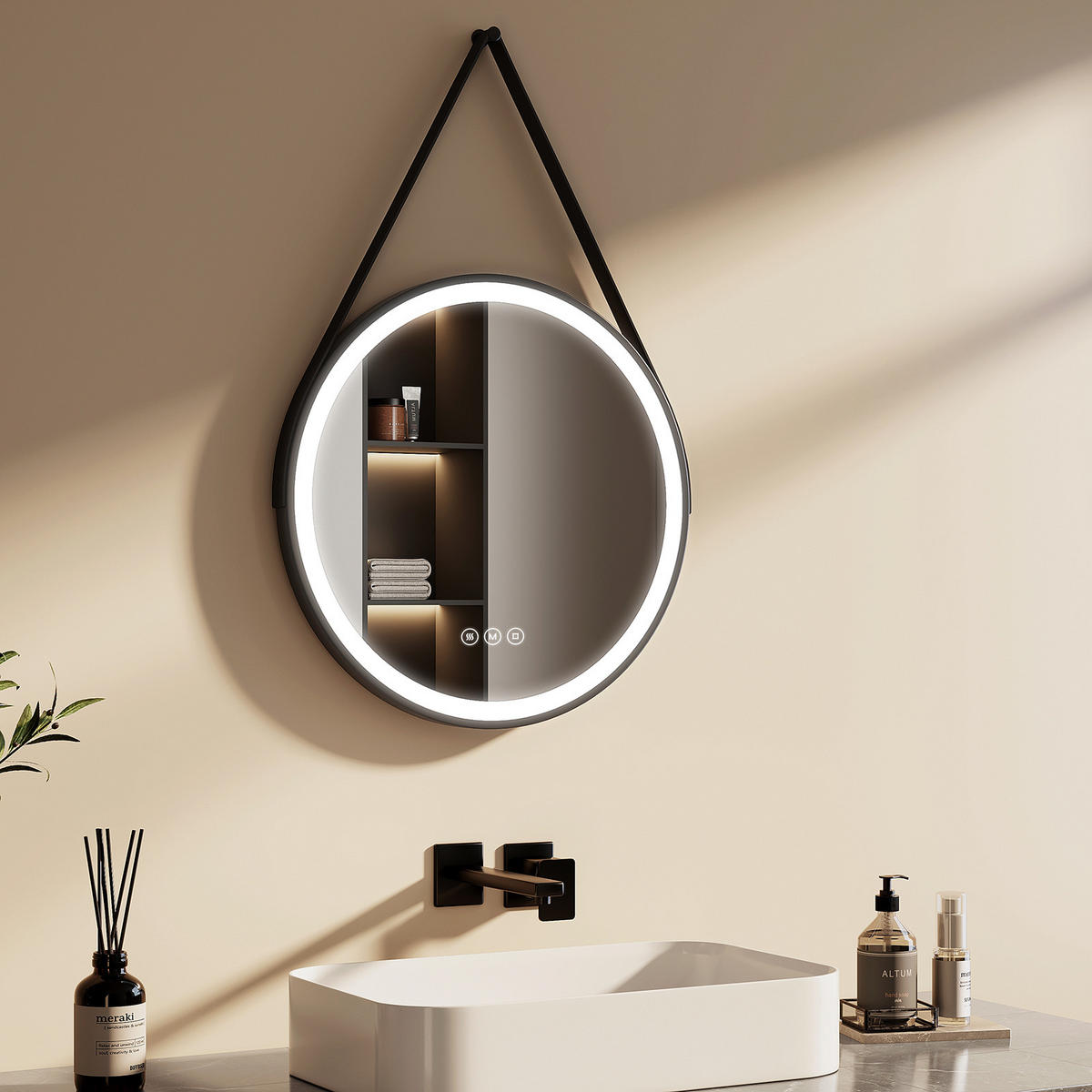 OGLINDA de baie cu LED-uri Ø 50 cm - negru, sticlă (50/50/3.5cm) - EMKE