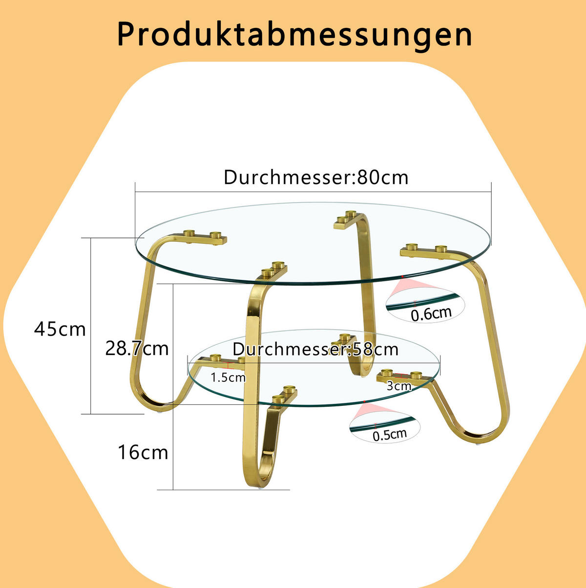 COUCHTISCH 80/80/45 cm in Gold aus Metall mit 2 Ebenen - Goldfarben, Metall (80/80/45cm) - OKMYHOME