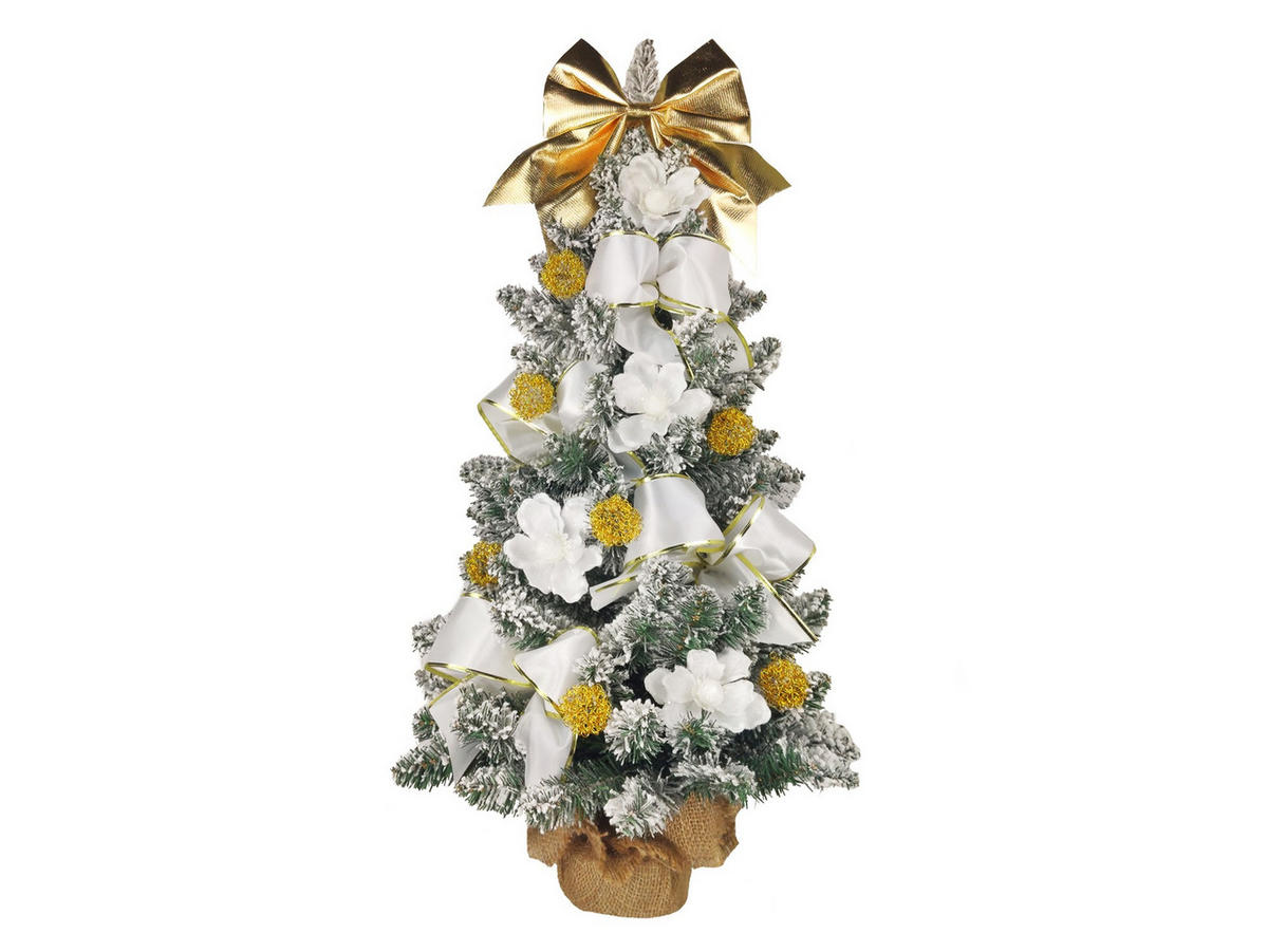 LAALU WEIHNACHTSBAUM geschmückt künstlich SNOW BEAUTY 60 cm mit LED-BELEUCHTUNG IM TOPF - Goldfarben/Weiß, Kunststoff (60cm) - LAALU