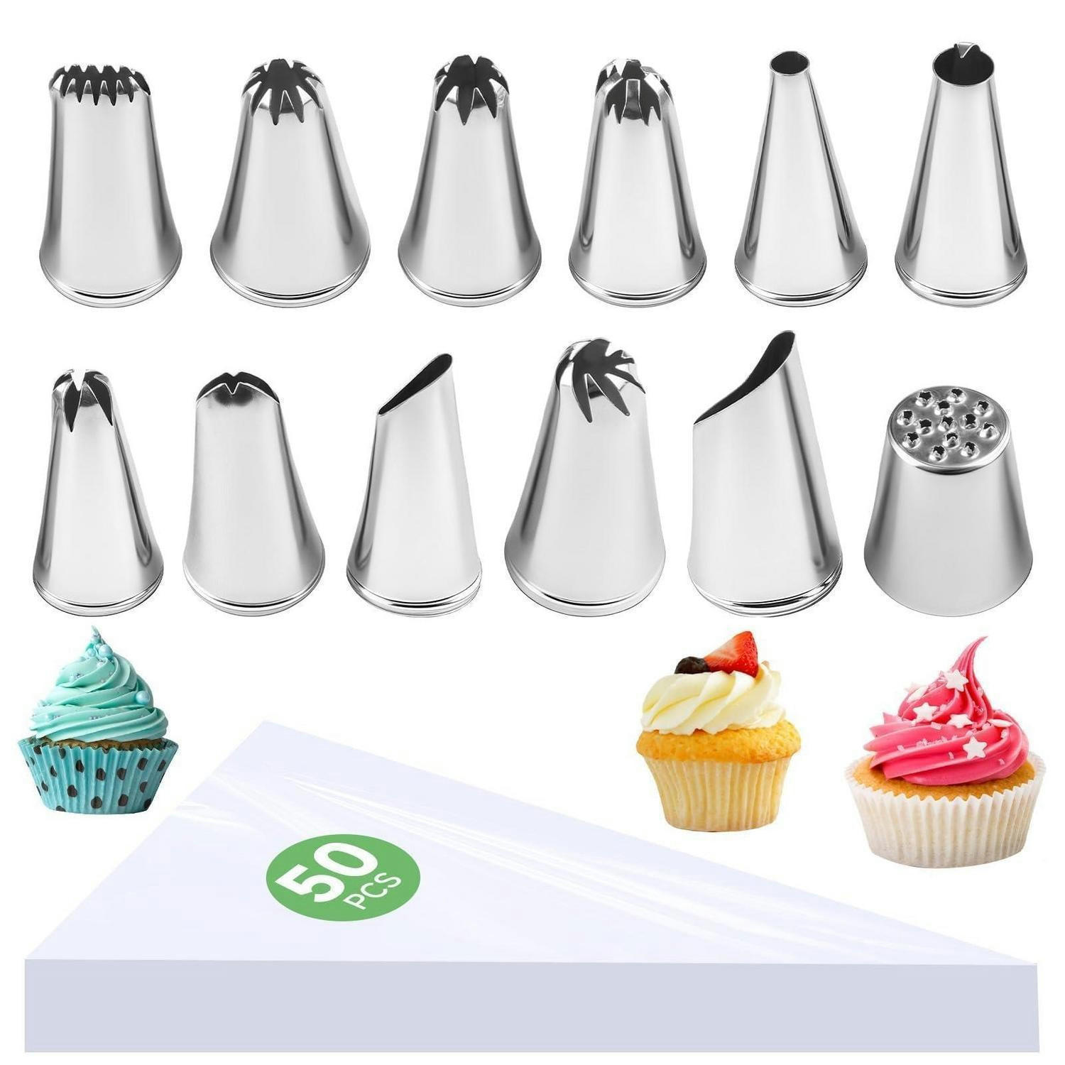 SPRITZTÜLLEN Set 12-teilig mit 50 Einweg-Spritzbeuteln Edelstahl - Silberfarben, Metall (15.5/2/30cm)