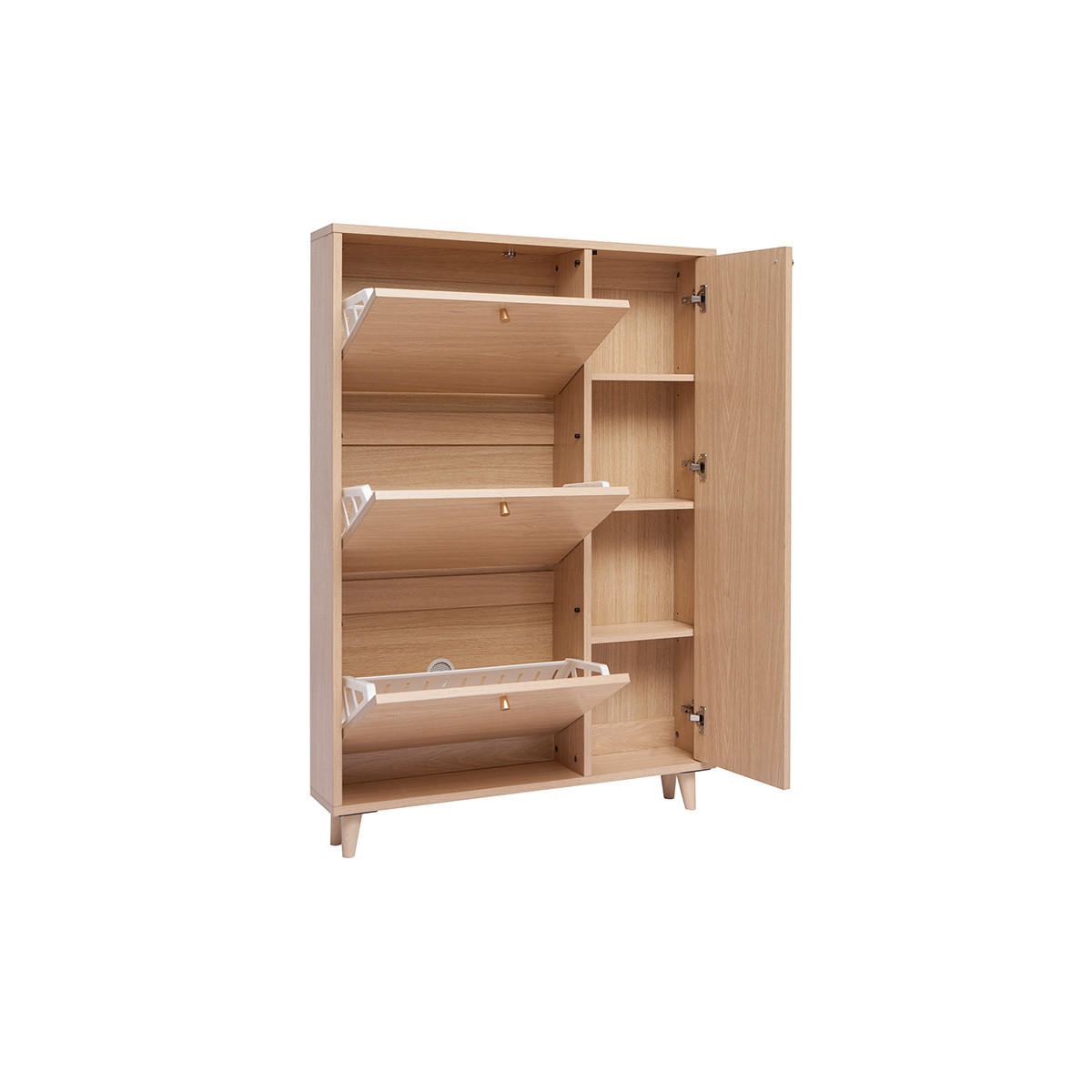 SCHUHSCHRANK Helles Holzdekor Eiche Goldenes Metall B90 cm SILVESTRE - Eiche Bianco, Holz (17/129.1/90cm) - Miliboo