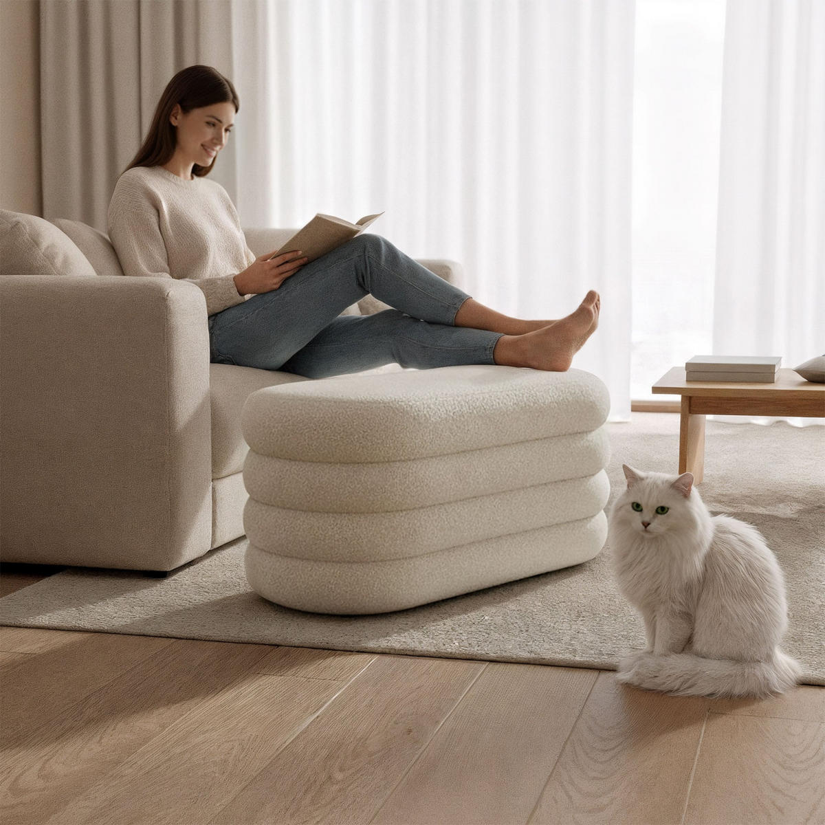 PRESVUČENA KLUPA s pohranom, bijela - bijela, tekstil (100/42/42cm) - RAUMHIRSCH FURNITURE