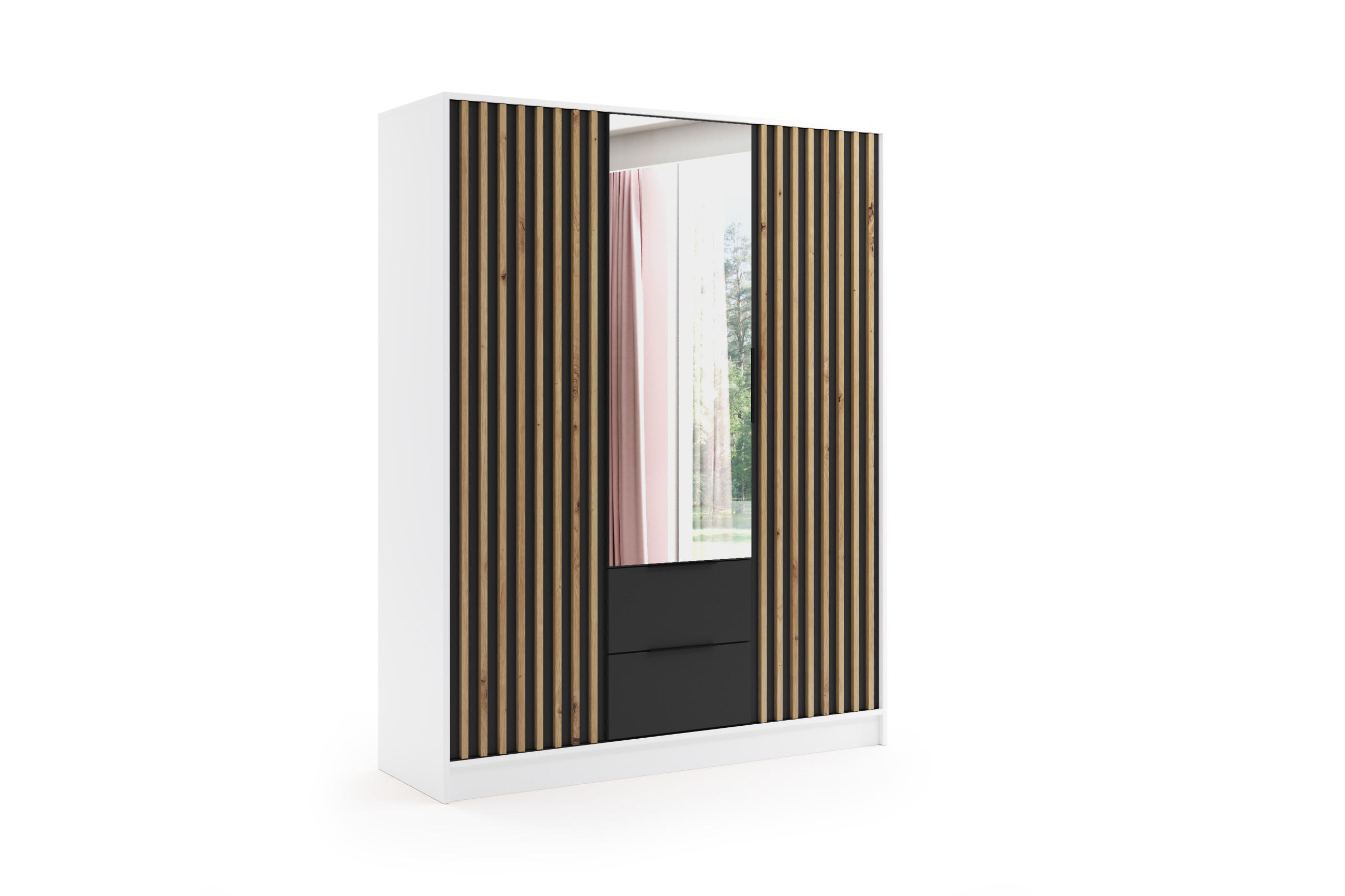 KLEIDERSCHRANK NERA - 150 cm - Weiß|Schwarz|Eiche Artisan - Schwarz/Weiß, Holzwerkstoff (150/200/51cm) - ALTDECOR