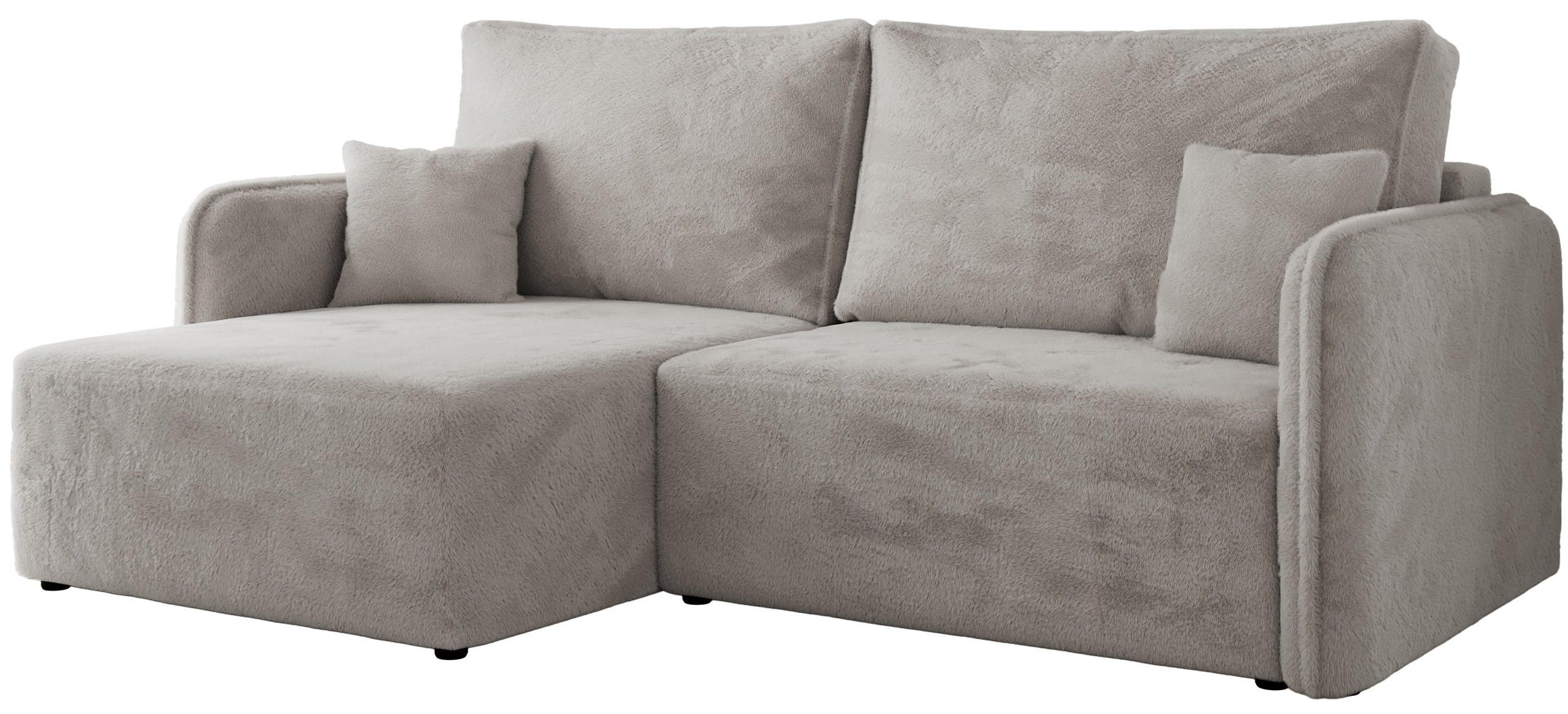 ECKSCHLAFSOFA MESTO L Hellgrau Plüsch - links - Hellgrau/Schwarz, Kunststoff/Textil (227/147cm) - MKS