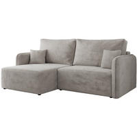 ECKSCHLAFSOFA MESTO L Hellgrau Plüsch - links - Hellgrau/Schwarz, Kunststoff/Textil (227/147cm) - MKS